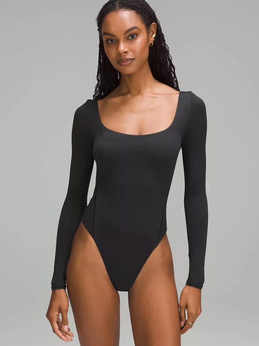 Wundermost ชุดบอดี้สูทคอเหลี่ยมแขนยาว Ultra-Soft Nulu สีดำ - XS (ญ.)