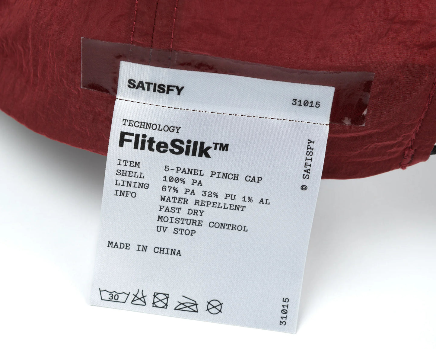 Flitesilk™ 5-Panel Pinch Cap Embroidered SATISFY Logo Burgundy - One Size