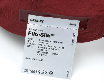 Flitesilk™ 5-Panel Pinch Cap Embroidered SATISFY Logo Burgundy - One Size
