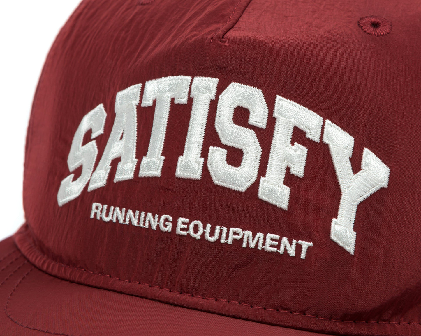 Flitesilk™ 5-Panel Pinch Cap Embroidered SATISFY Logo Burgundy - One Size