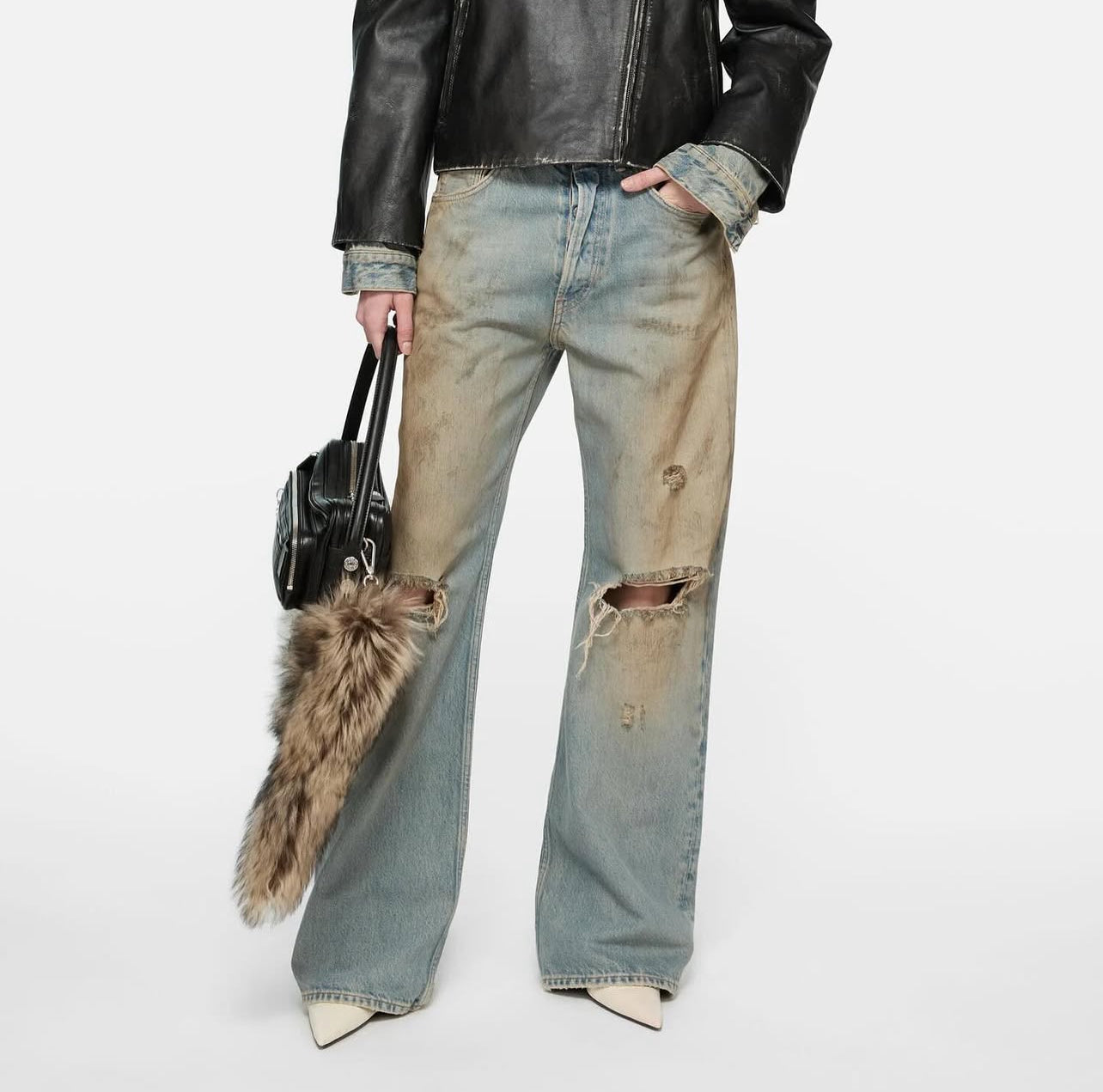 Penicillin 2001M distressed wide-leg jeans - 34" (M)