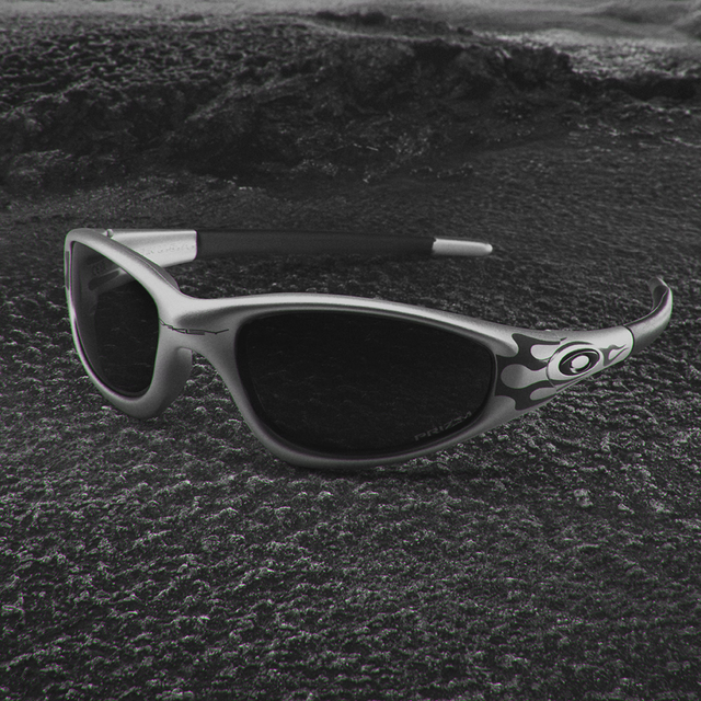 Oakley MUZM Straight Jacket 99 Sunglasses Silver Grey Flames / Prizm Black